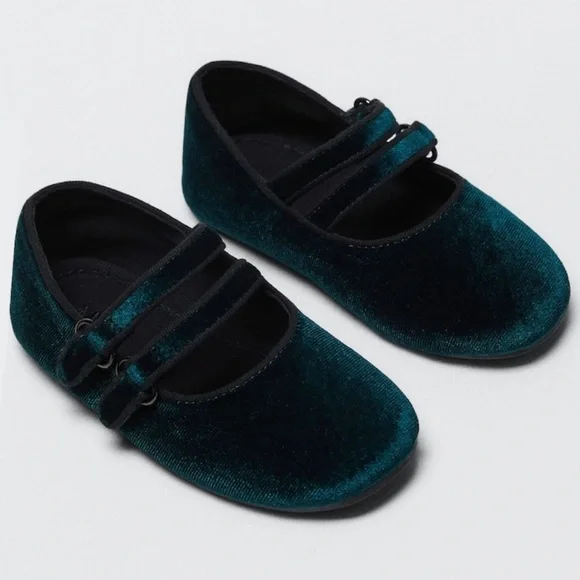 NWT Mango Velcro Fastening Velvet Ballerina Flats - Picture 1 of 9